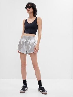 NWT GAP Fit High Rise Running Shorts 
Silver Metallic Medium